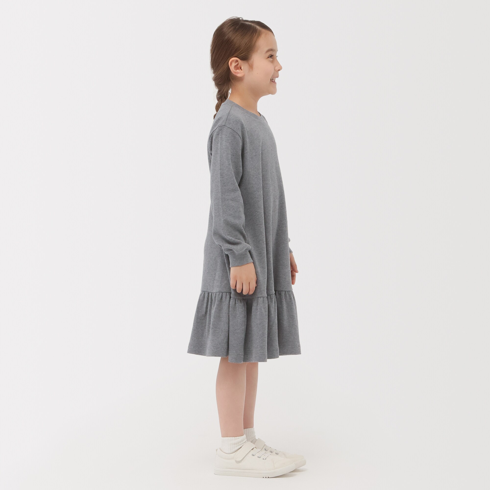キッズ　両面起毛クルーネック長袖ワンピース