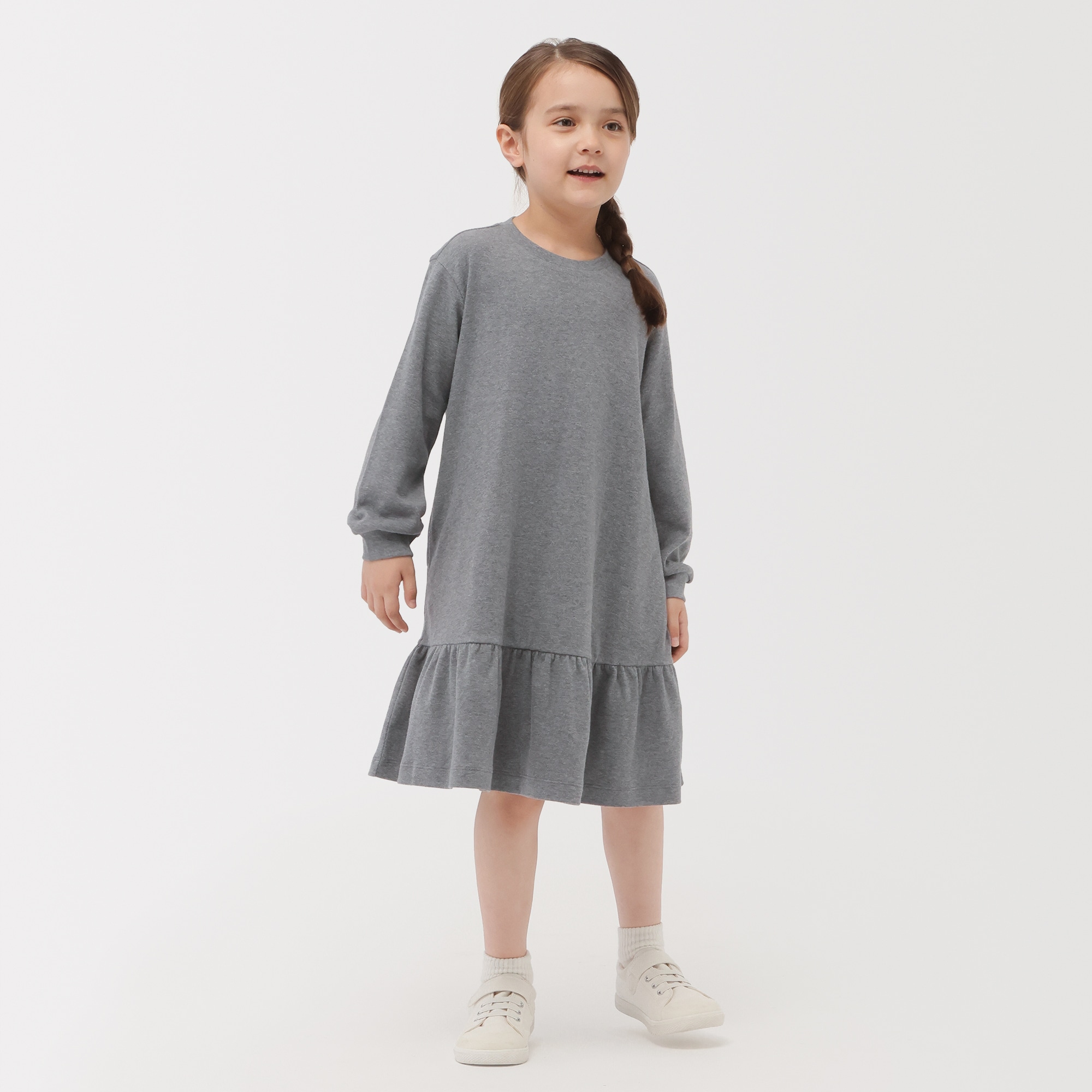 キッズ　両面起毛クルーネック長袖ワンピース
