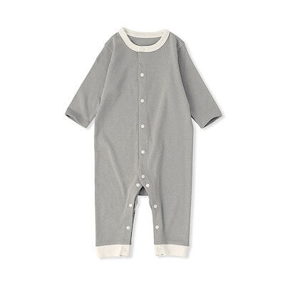 ベビー　脇に縫い目のないフライス編み長袖カバーオール