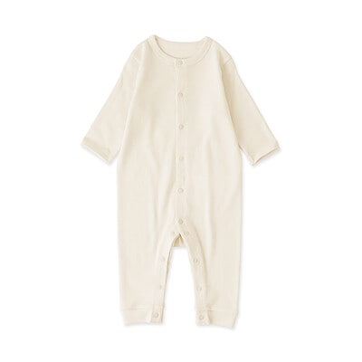 ベビー　脇に縫い目のないフライス編み長袖カバーオール