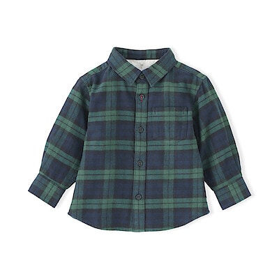 ベビー　両面起毛フランネルレギュラーカラー長袖シャツ