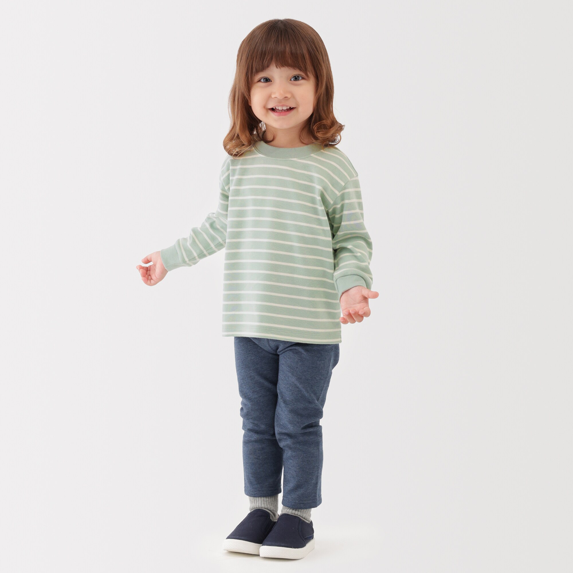 ベビー　あたまするっと　両面起毛クルーネック長袖Ｔシャツ