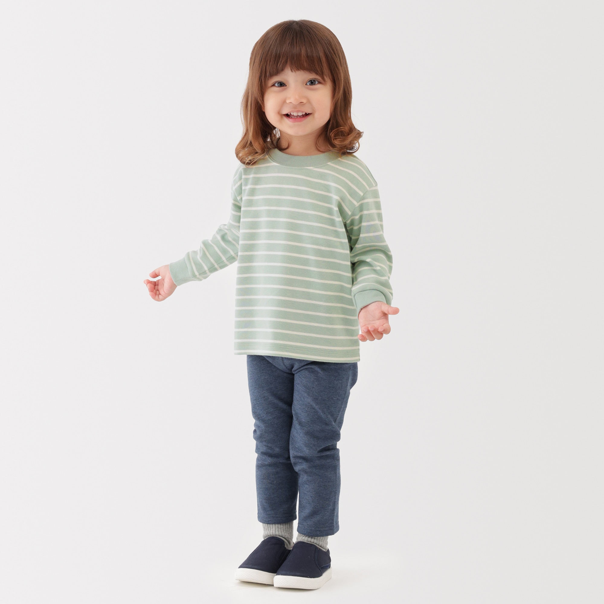 ベビー　あたまするっと　両面起毛クルーネック長袖Ｔシャツ