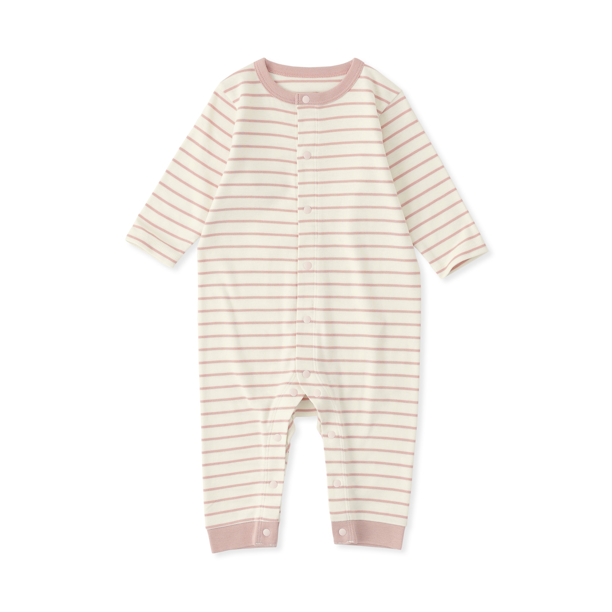 ベビー　脇に縫い目のない起毛フライス編み長袖カバーオール