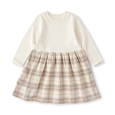 ベビー　両面起毛フランネルプルオーバー長袖ワンピース