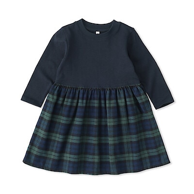 ベビー　両面起毛フランネルプルオーバー長袖ワンピース