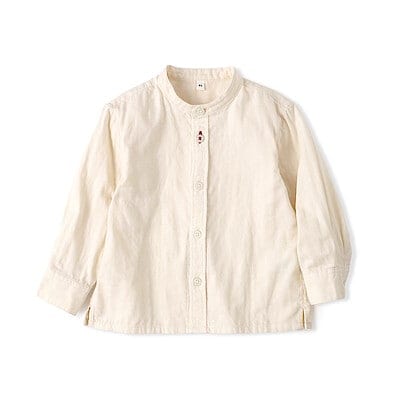 ベビー　二重ガーゼスタンドカラー長袖シャツ