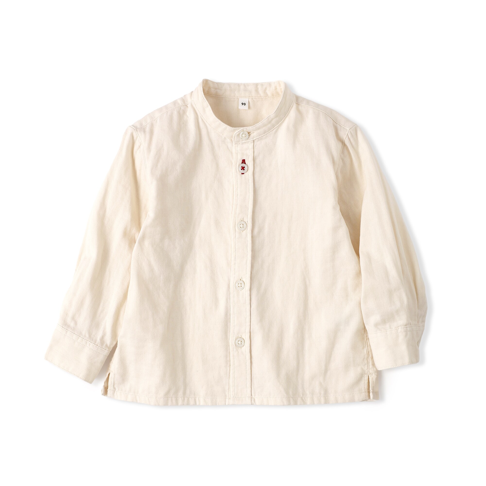ベビー　二重ガーゼスタンドカラー長袖シャツ