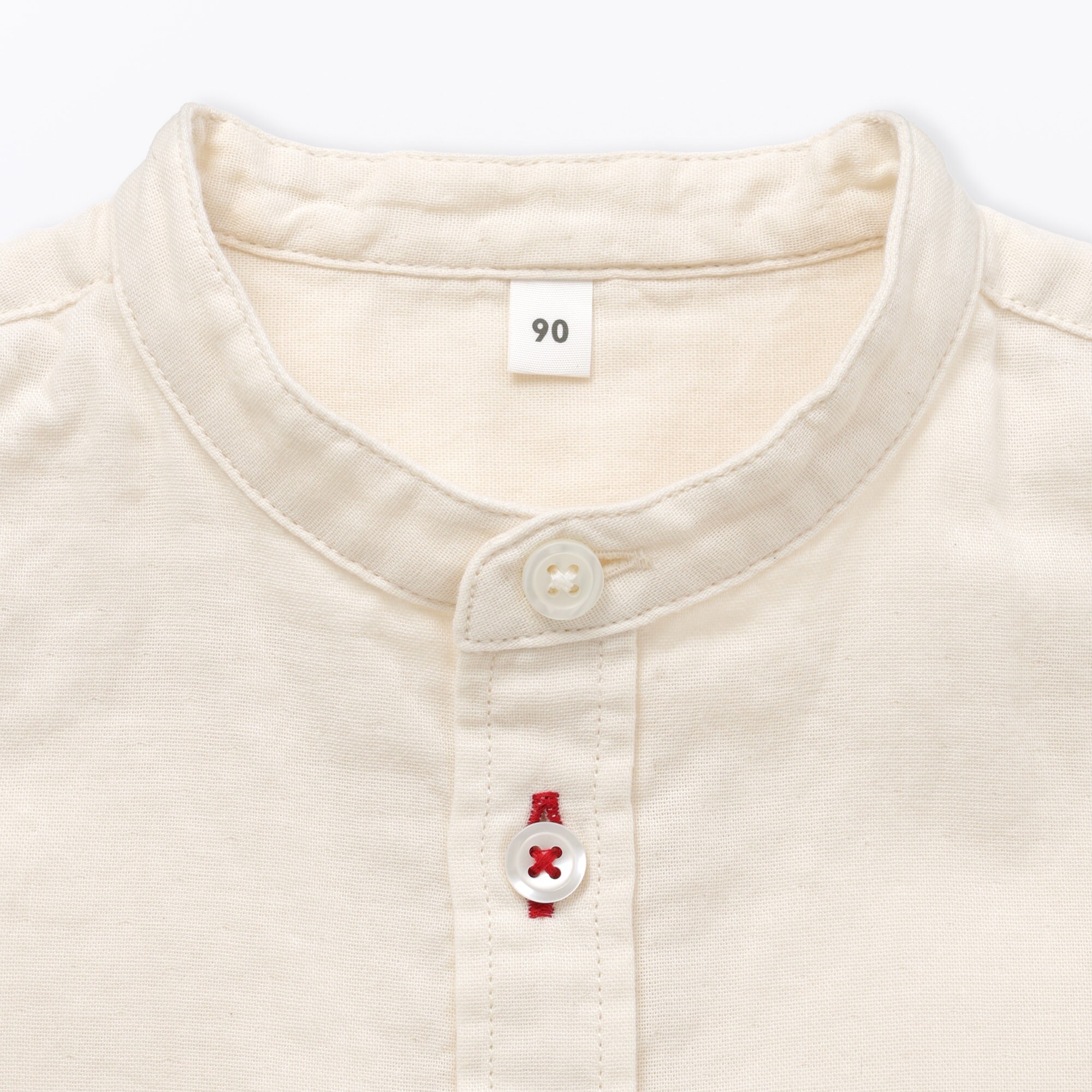 ベビー　二重ガーゼスタンドカラー長袖シャツ