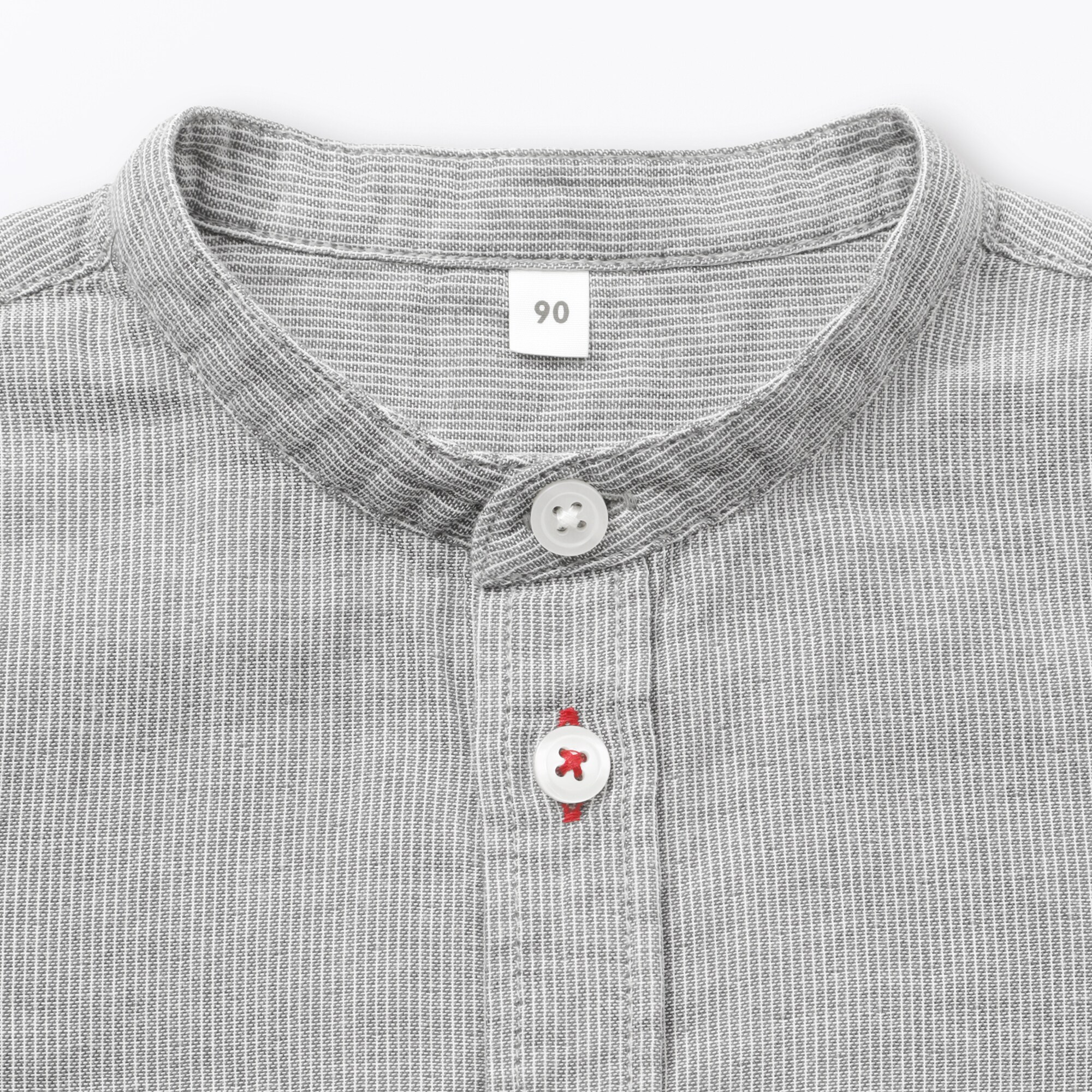 ベビー　二重ガーゼスタンドカラー長袖シャツ