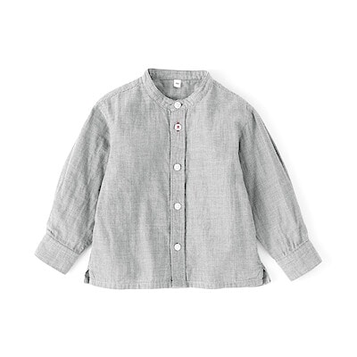 ベビー　二重ガーゼスタンドカラー長袖シャツ