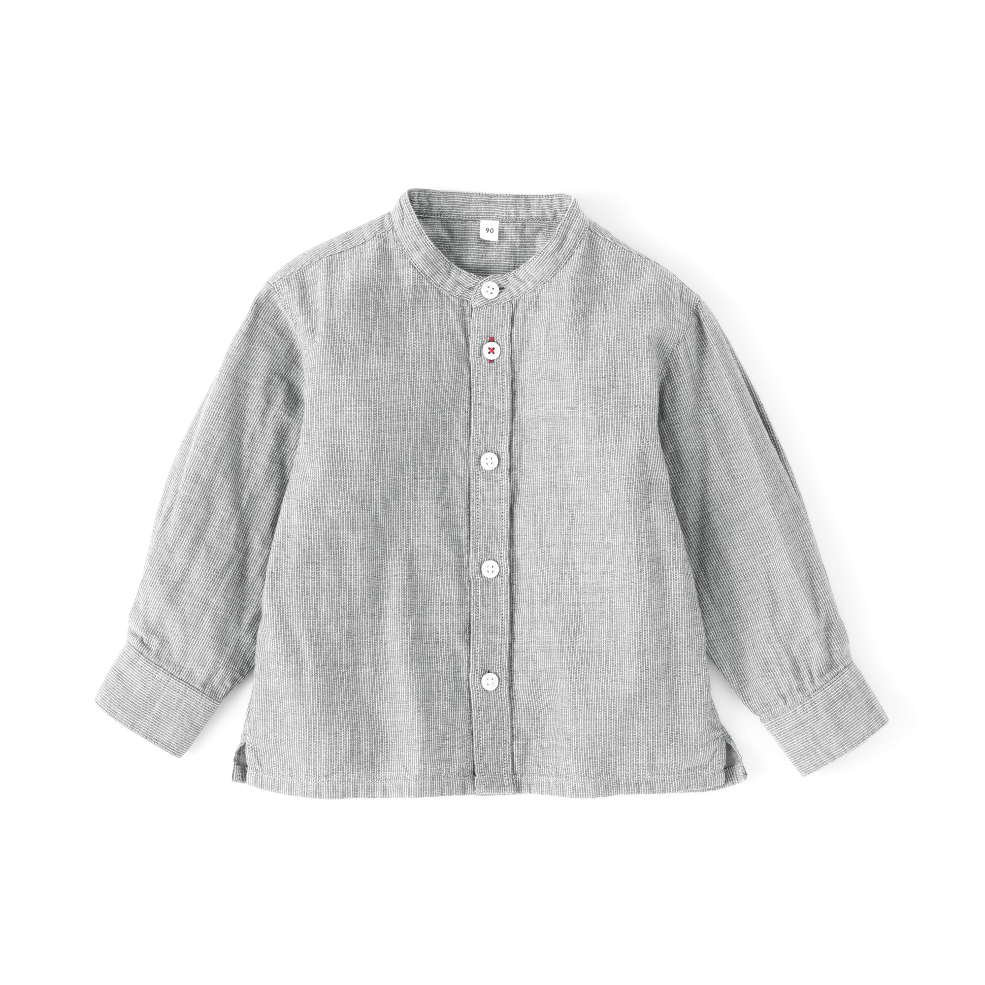 ベビー　二重ガーゼスタンドカラー長袖シャツ