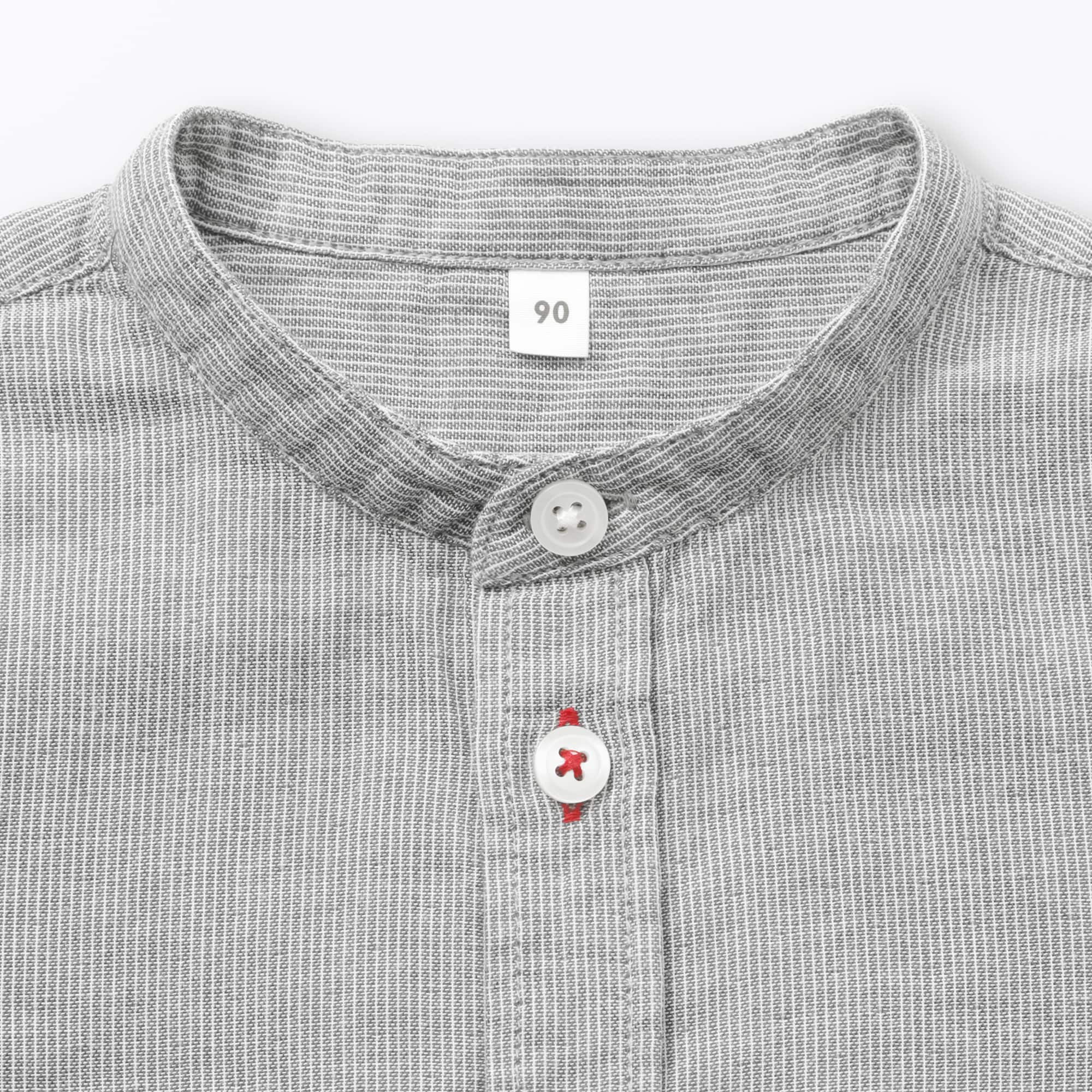 ベビー　二重ガーゼスタンドカラー長袖シャツ