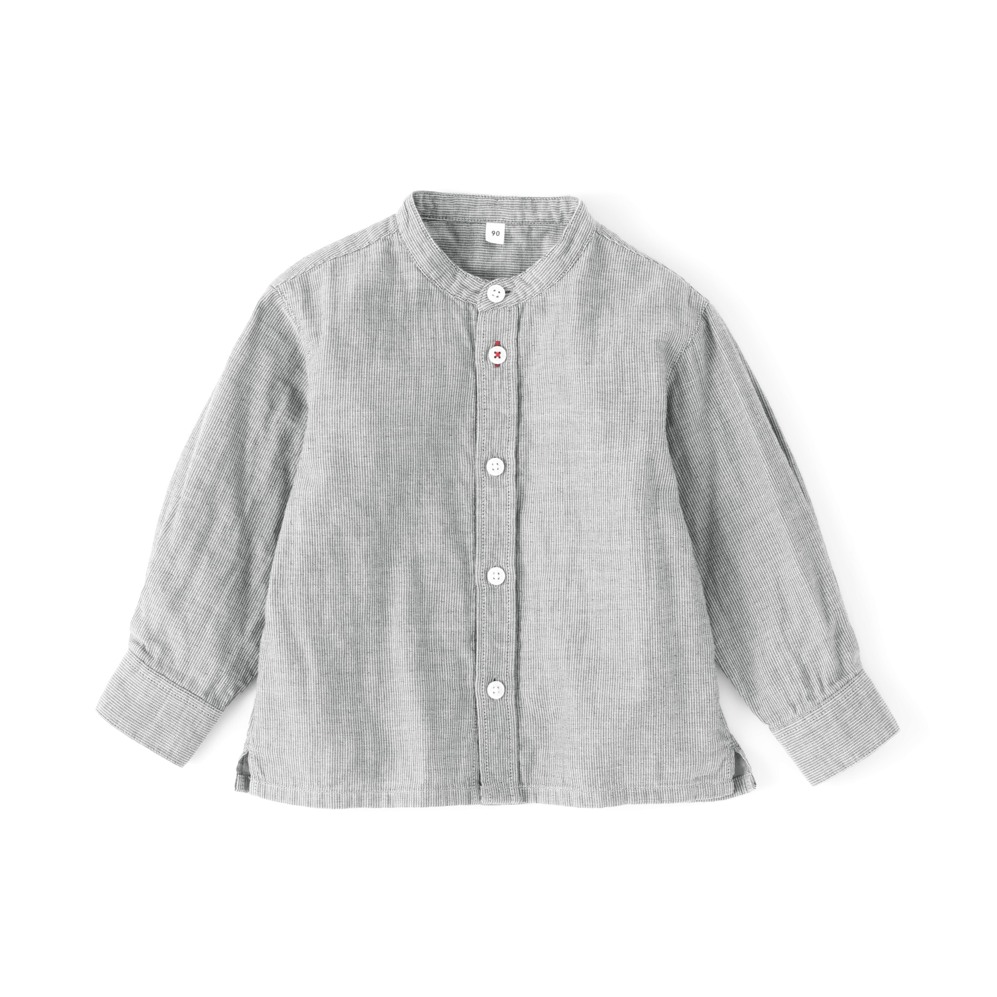 ベビー　二重ガーゼスタンドカラー長袖シャツ