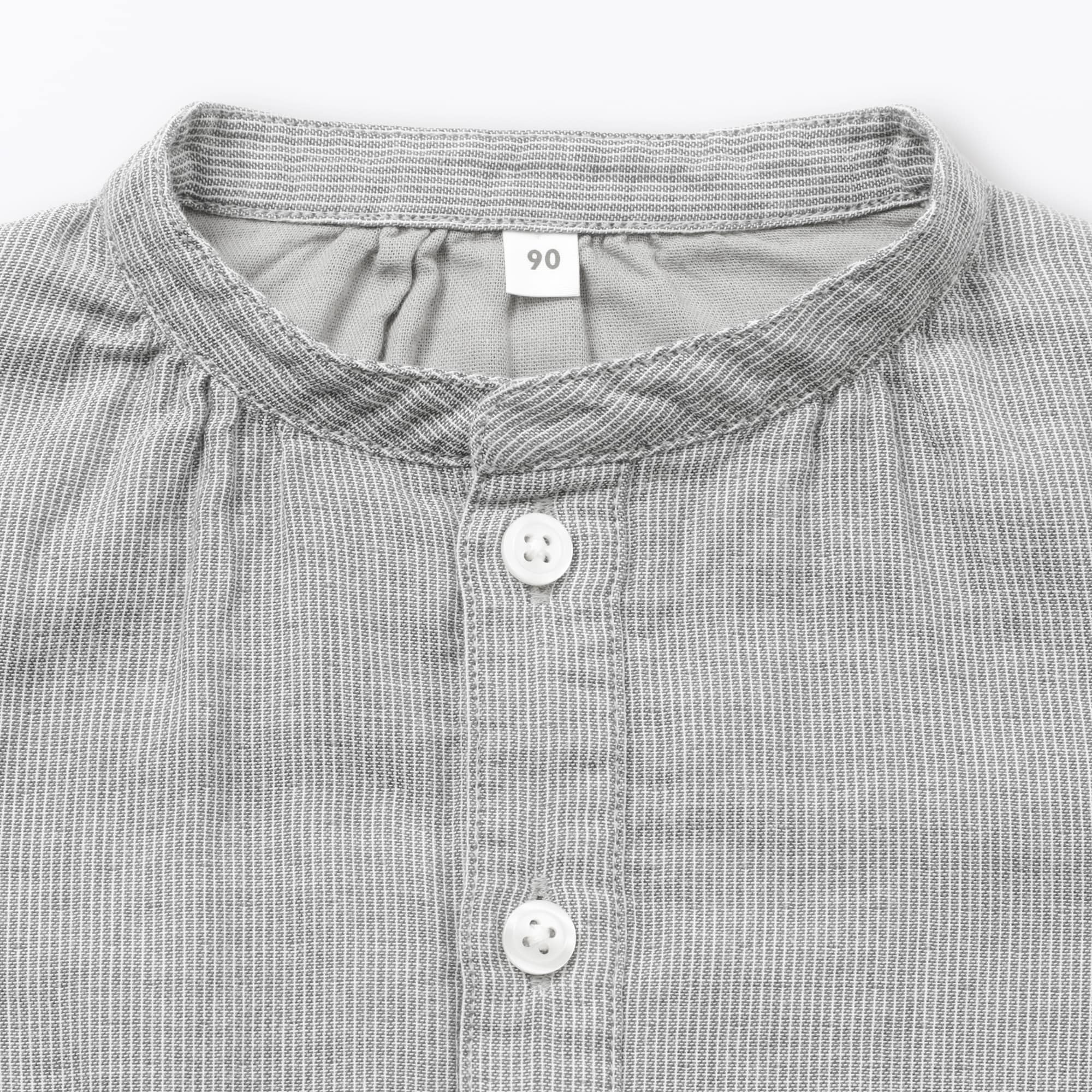 ベビー　二重ガーゼスタンドカラー長袖ワンピース