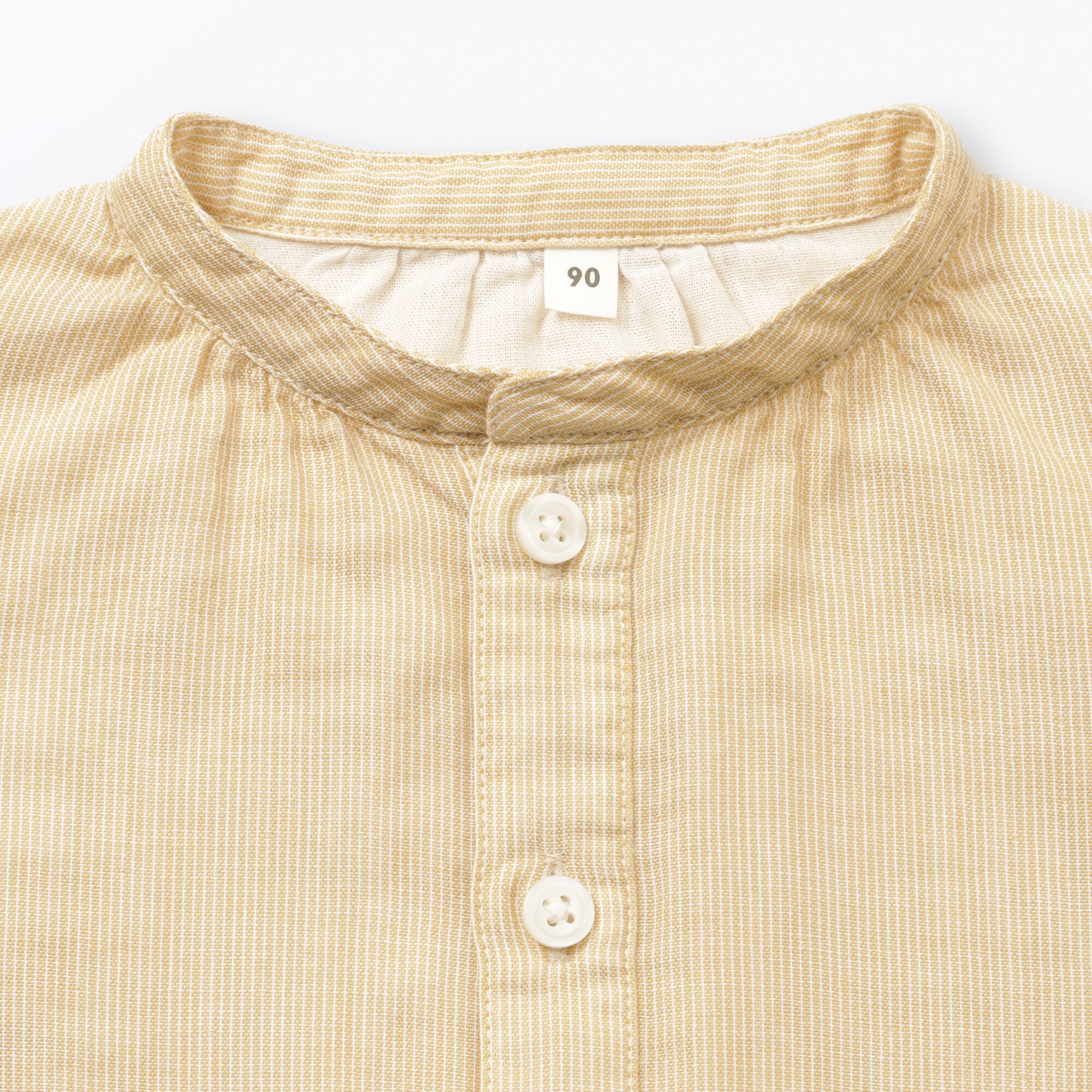 ベビー　二重ガーゼスタンドカラー長袖ワンピース