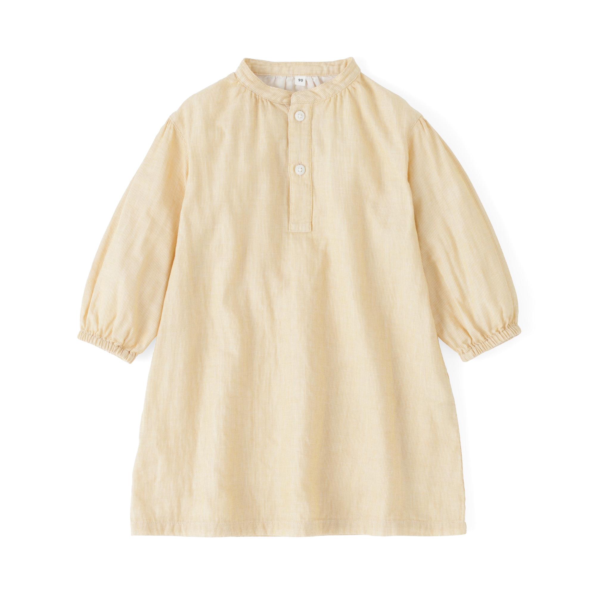 ベビー　二重ガーゼスタンドカラー長袖ワンピース