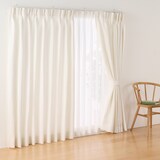 麻平織太番手プリーツカーテン２倍ヒダ／オフ白