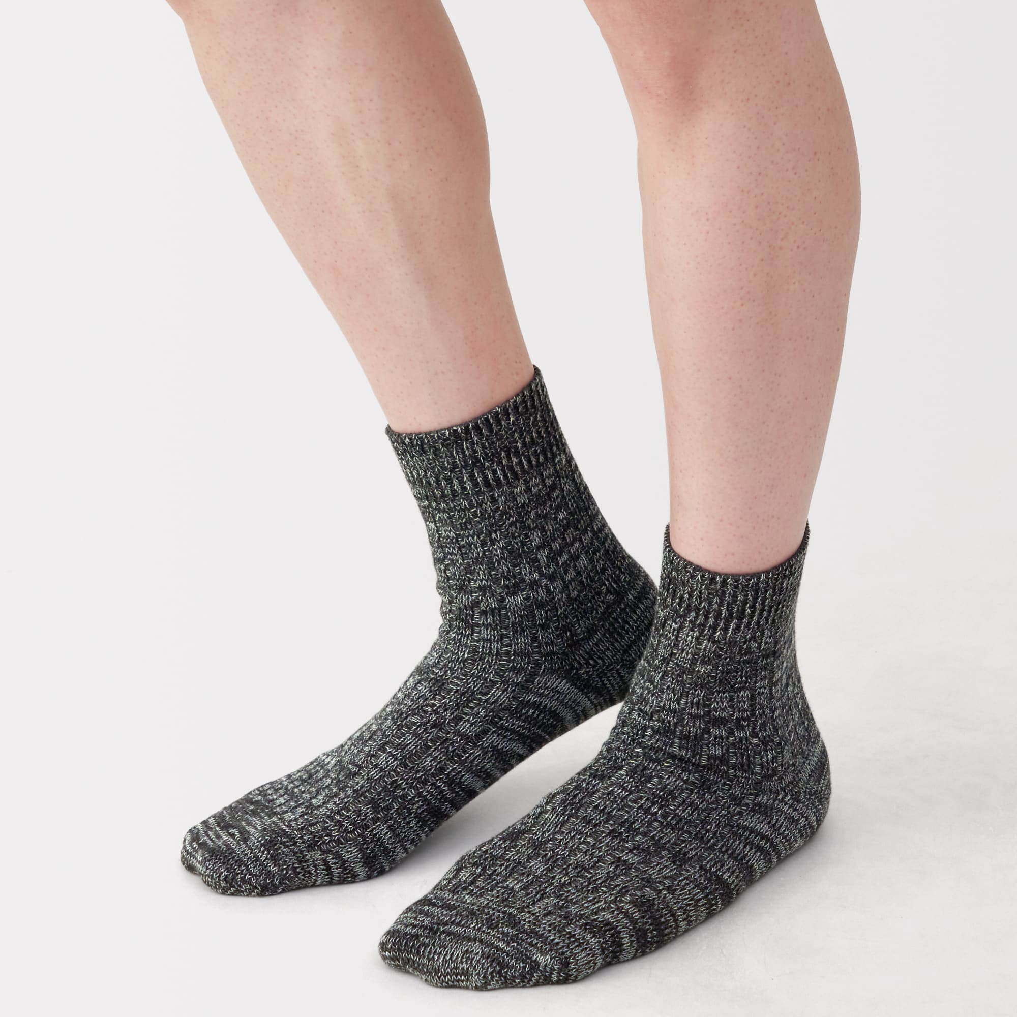 紳士　足なり直角　リブ編み　厚手ショート丈靴下