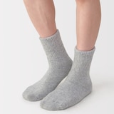 紳士　足なり直角　履き口やわらか　ウール混　ルームソックス