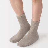 紳士　足なり直角　履き口やわらか　ウール混　ルームソックス