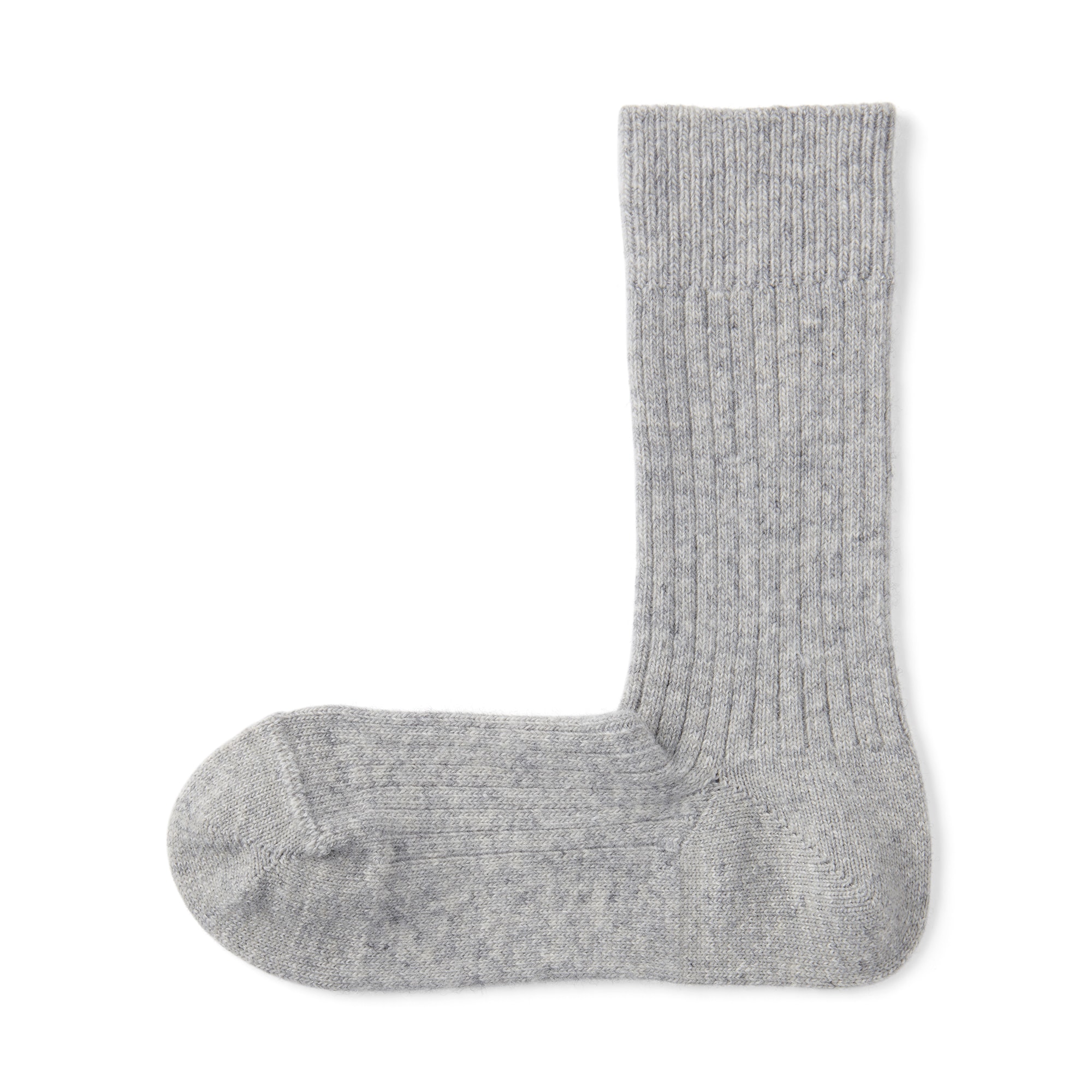 紳士　足なり直角　ウール混　リブ編み靴下