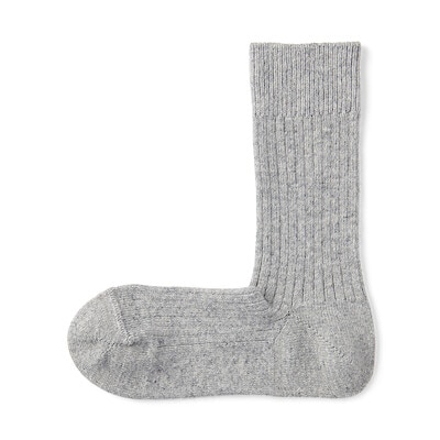 紳士　足なり直角　ウール混　リブ編み靴下