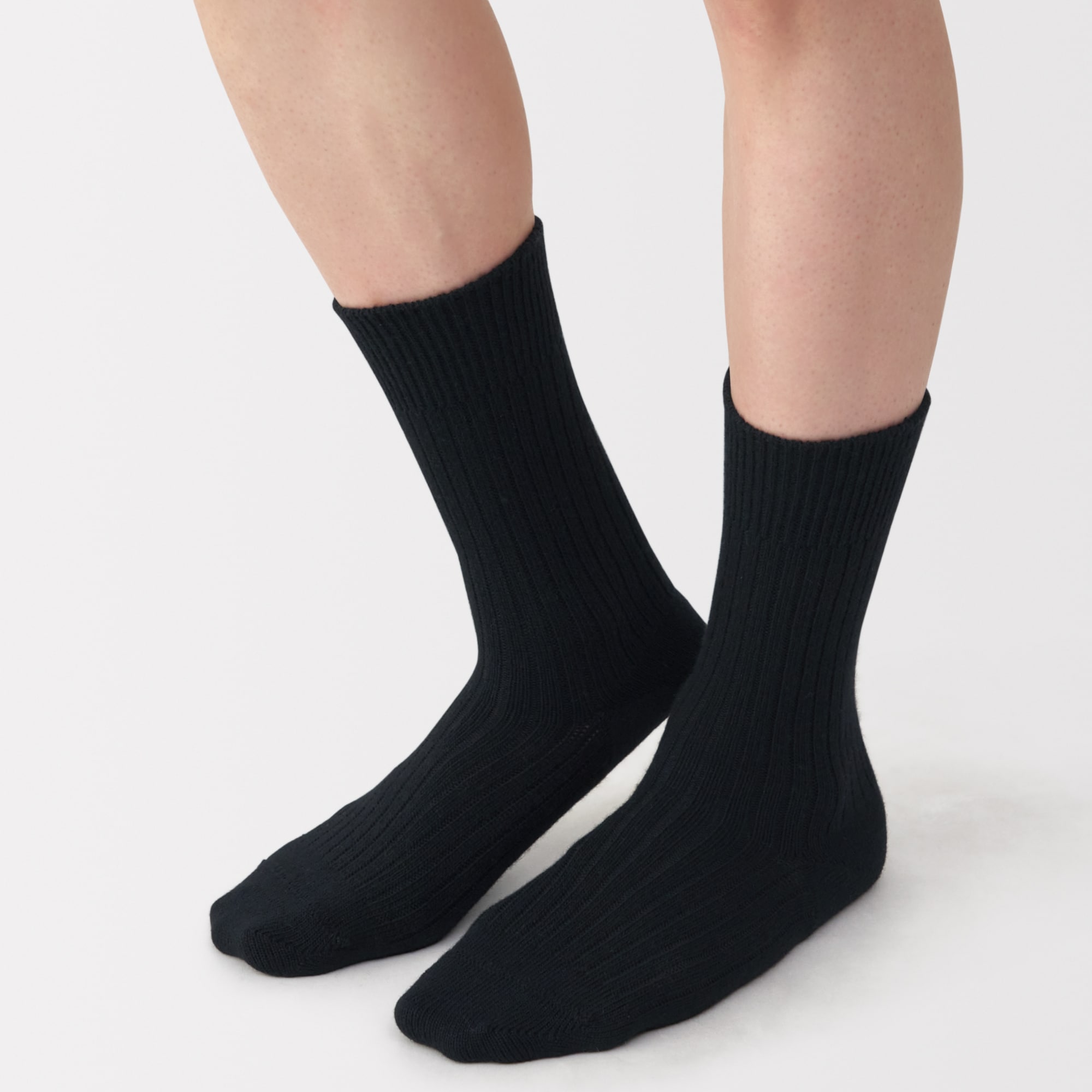 紳士　足なり直角　ウール混　リブ編み靴下