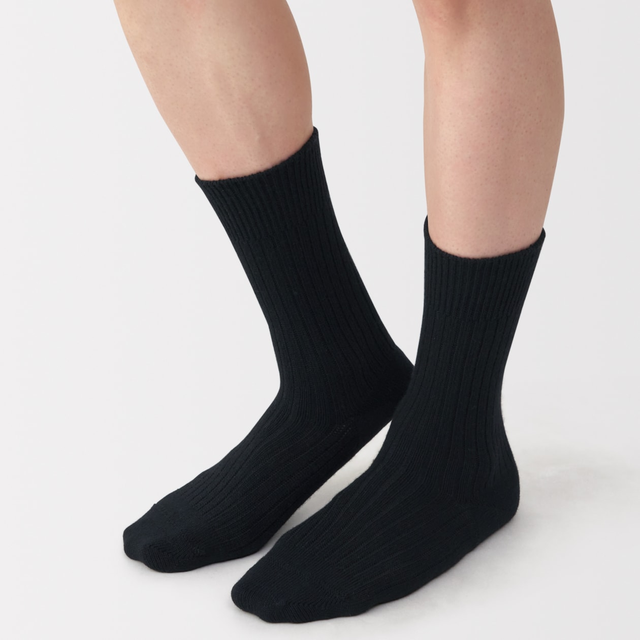 紳士　足なり直角　ウール混　リブ編み靴下
