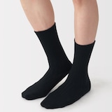 紳士　足なり直角　ウール混　リブ編み靴下