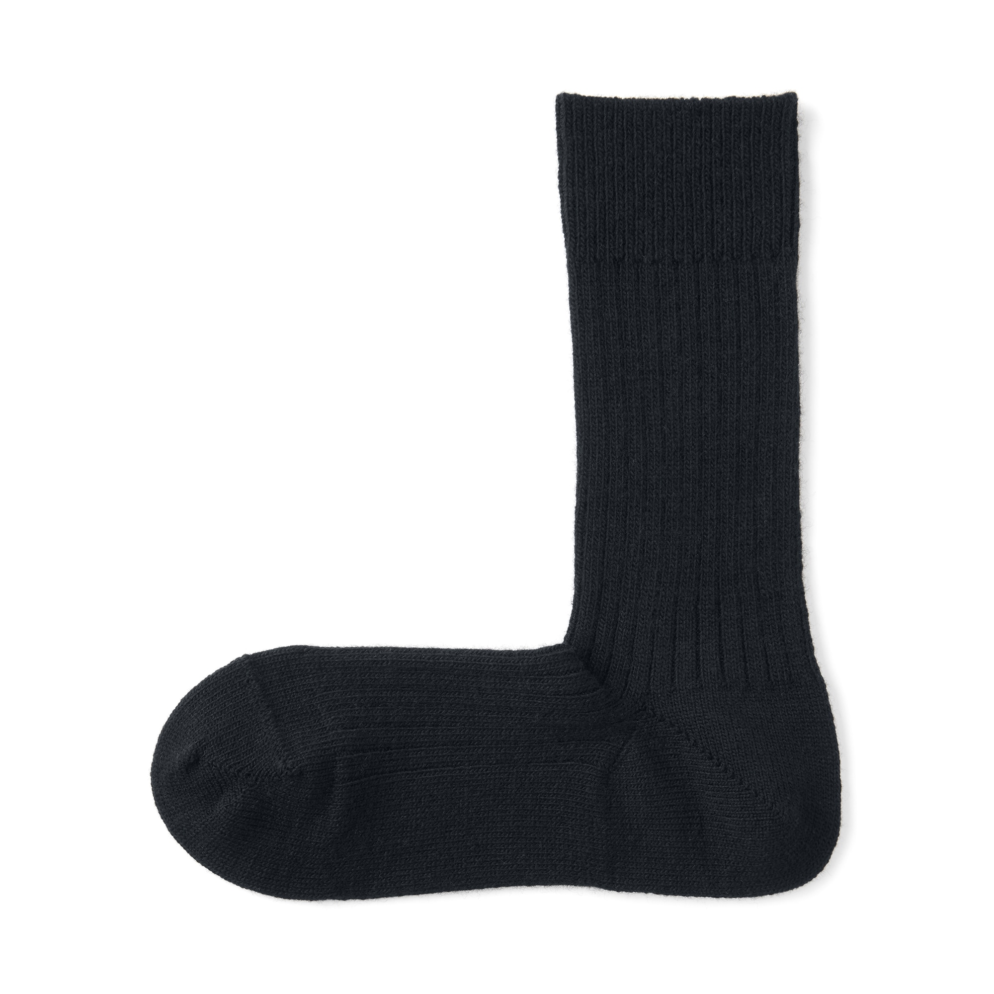 紳士　足なり直角　ウール混　リブ編み靴下