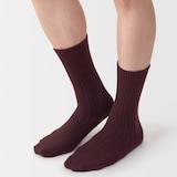 紳士　足なり直角　ウール混　リブ編み靴下