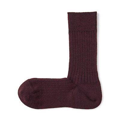 紳士　足なり直角　ウール混　リブ編み靴下