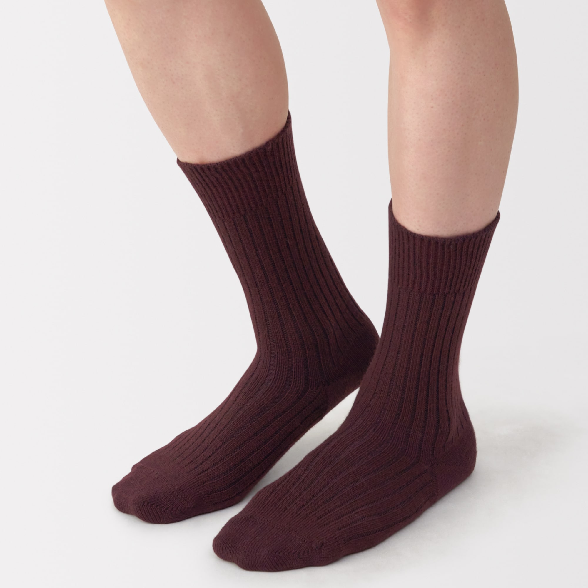 紳士　足なり直角　ウール混　リブ編み靴下