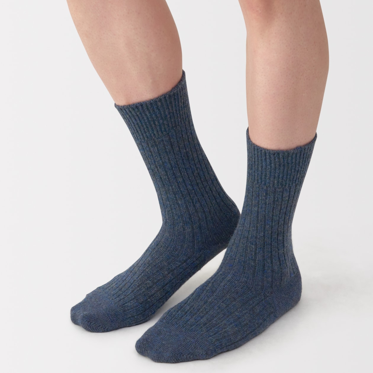 紳士　足なり直角　ウール混　リブ編み靴下