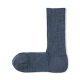 紳士　足なり直角　ウール混　リブ編み靴下