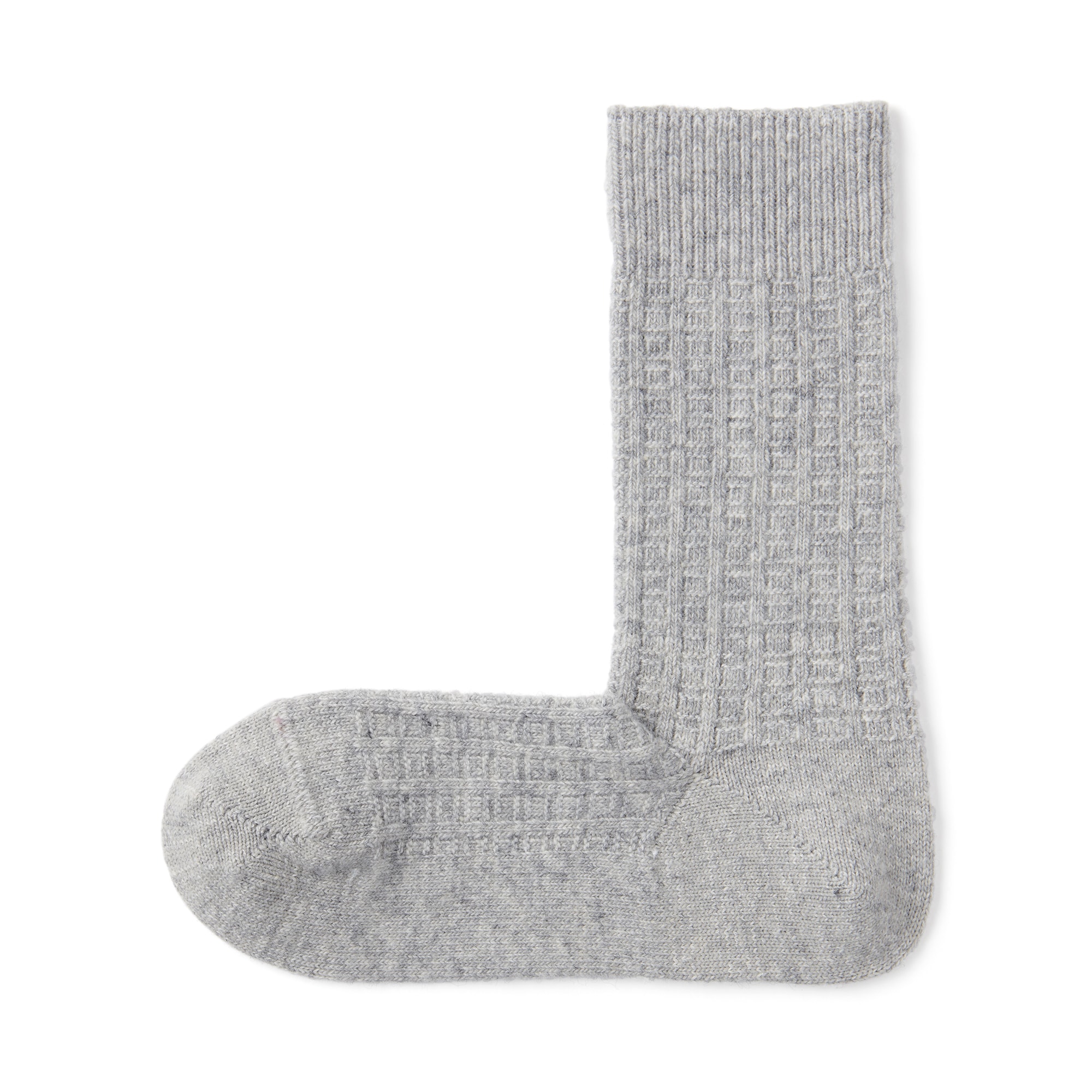 紳士　足なり直角　ウール混　編み柄靴下