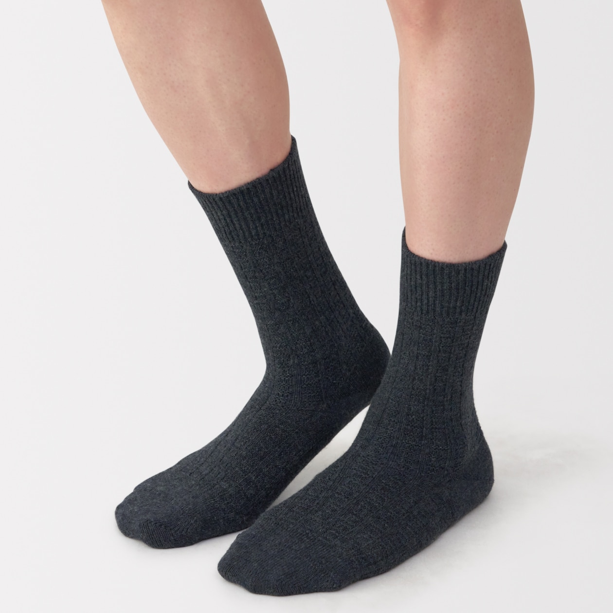 紳士　足なり直角　ウール混　編み柄靴下