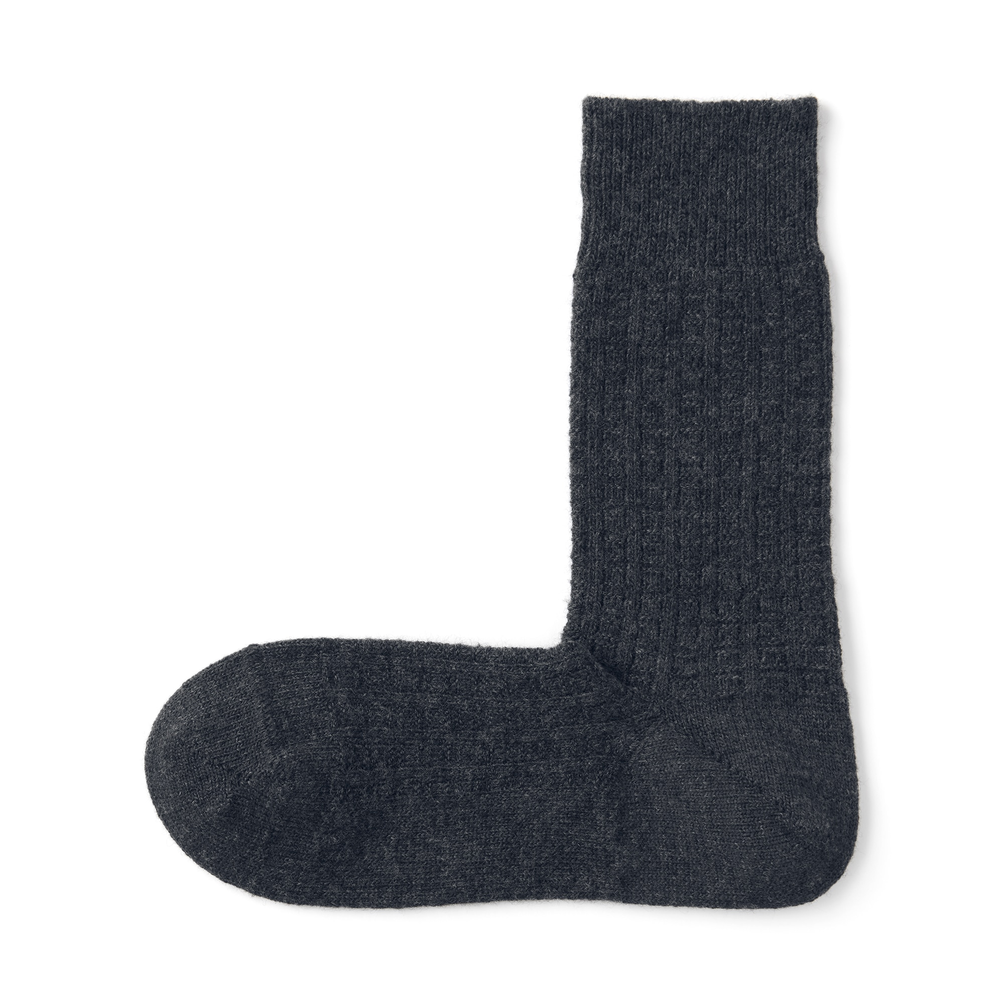 紳士　足なり直角　ウール混　編み柄靴下