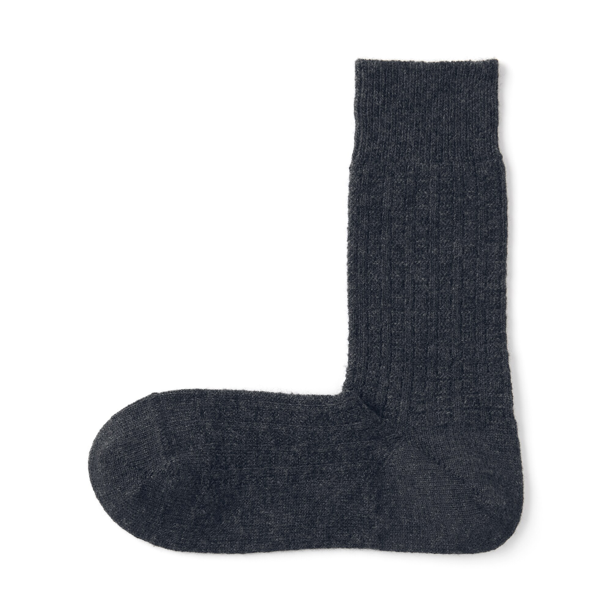 紳士　足なり直角　ウール混　編み柄靴下