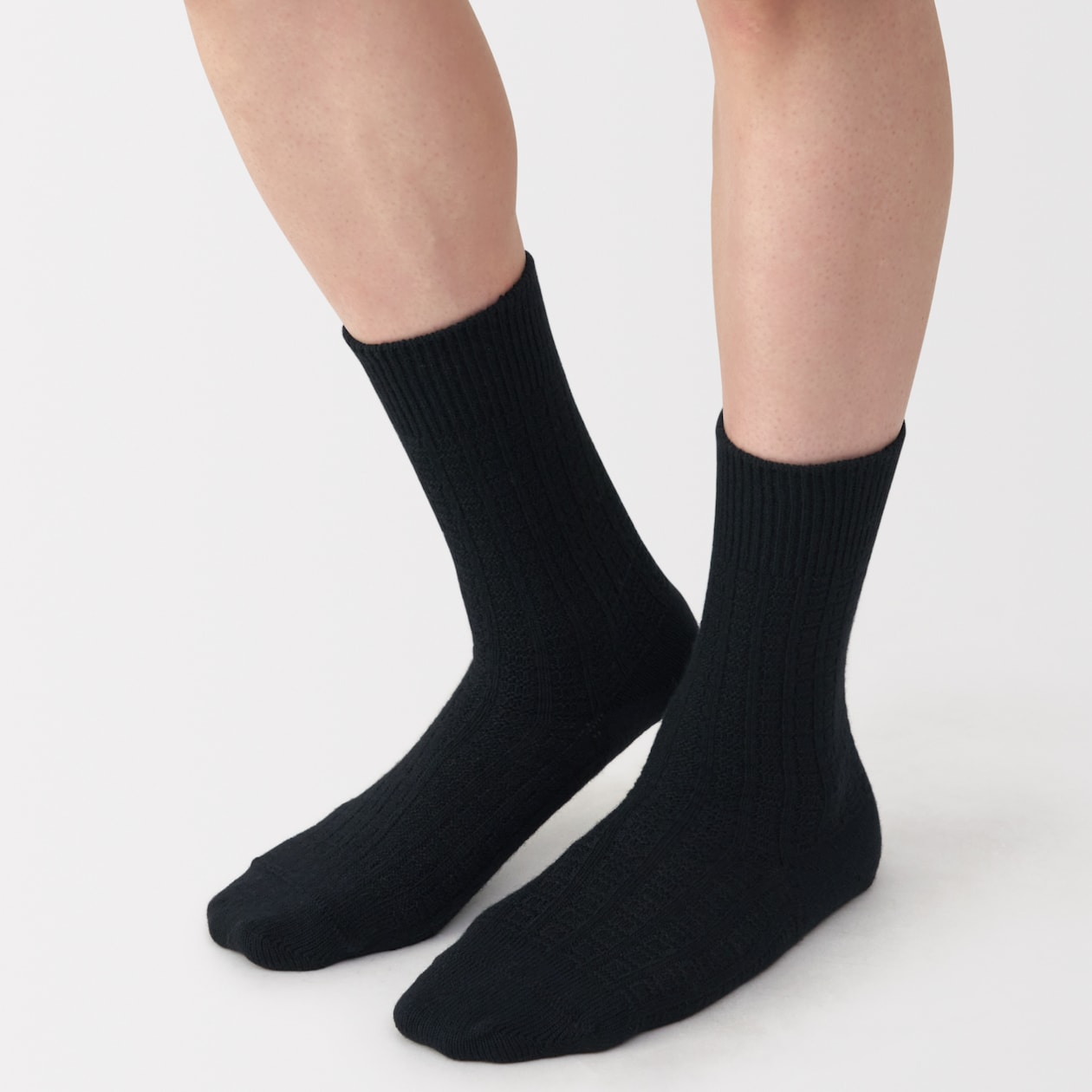 紳士　足なり直角　ウール混　編み柄靴下