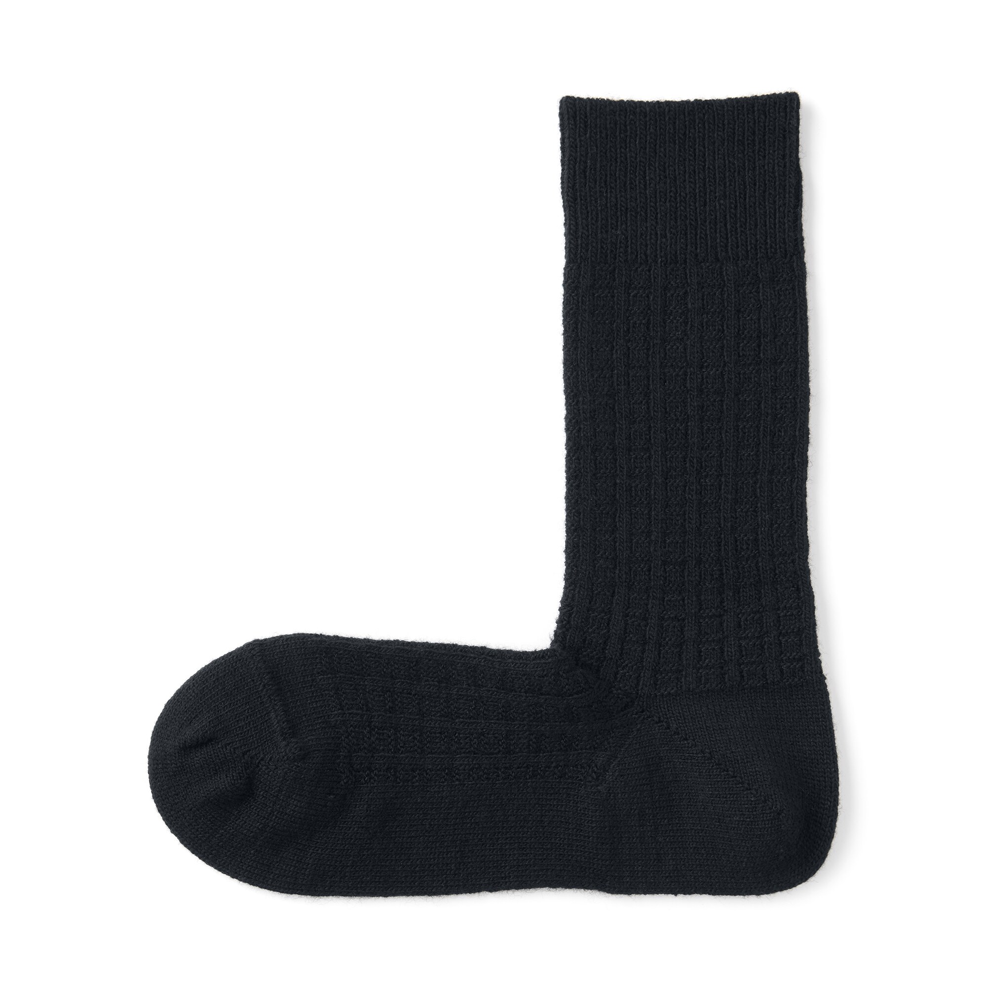 紳士　足なり直角　ウール混　編み柄靴下