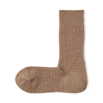 紳士　足なり直角　ウール混　編み柄靴下