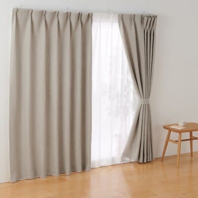 麻平織太番手プリーツカーテン／生成