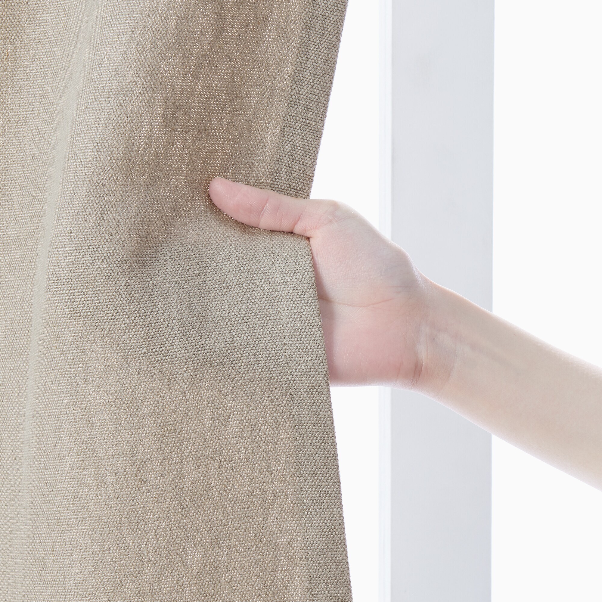 麻平織太番手ノンプリーツカーテン／生成