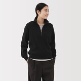 婦人　ワッフル編みハーフジッププルオーバー