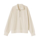 婦人　ワッフル編みハーフジッププルオーバー