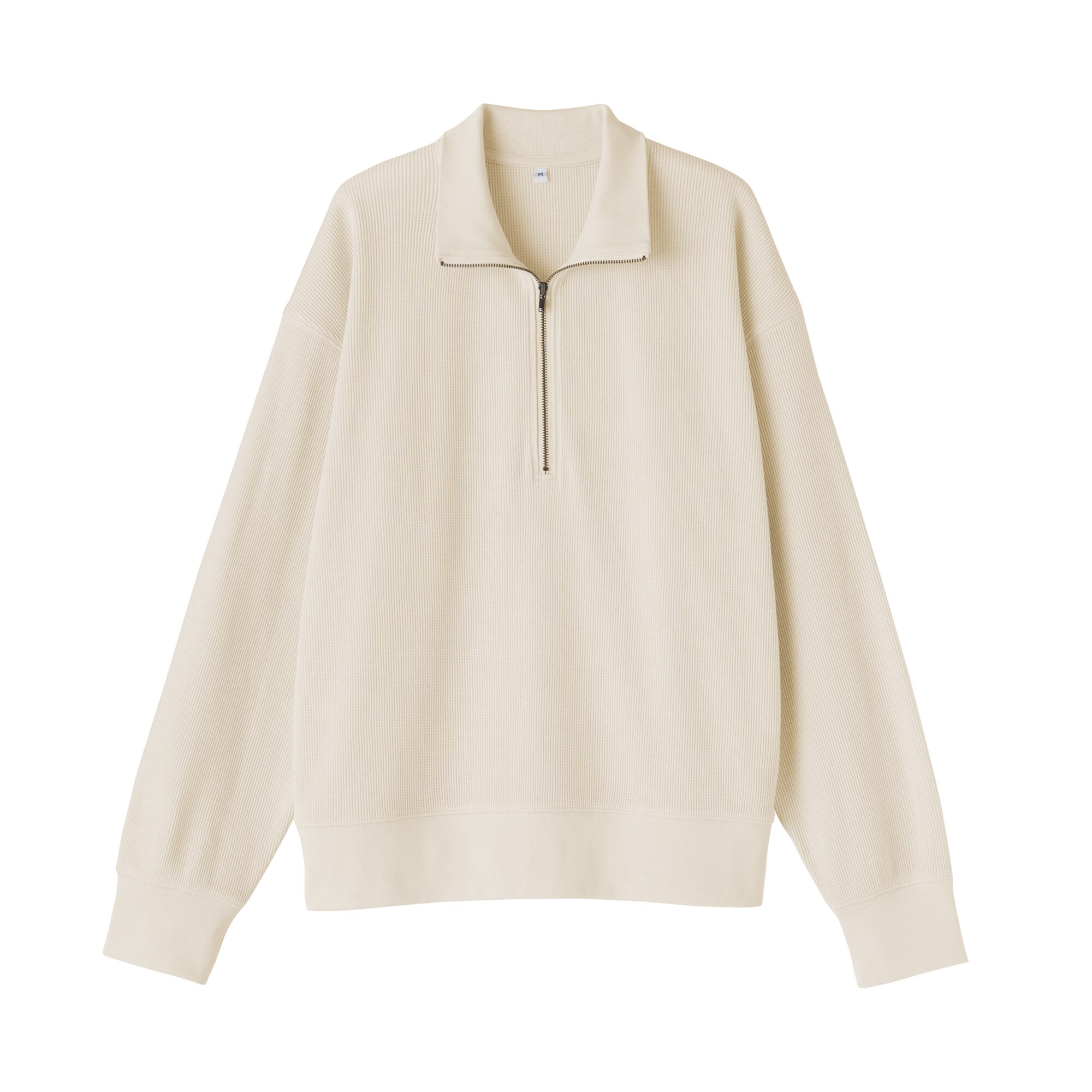 婦人　ワッフル編みハーフジッププルオーバー