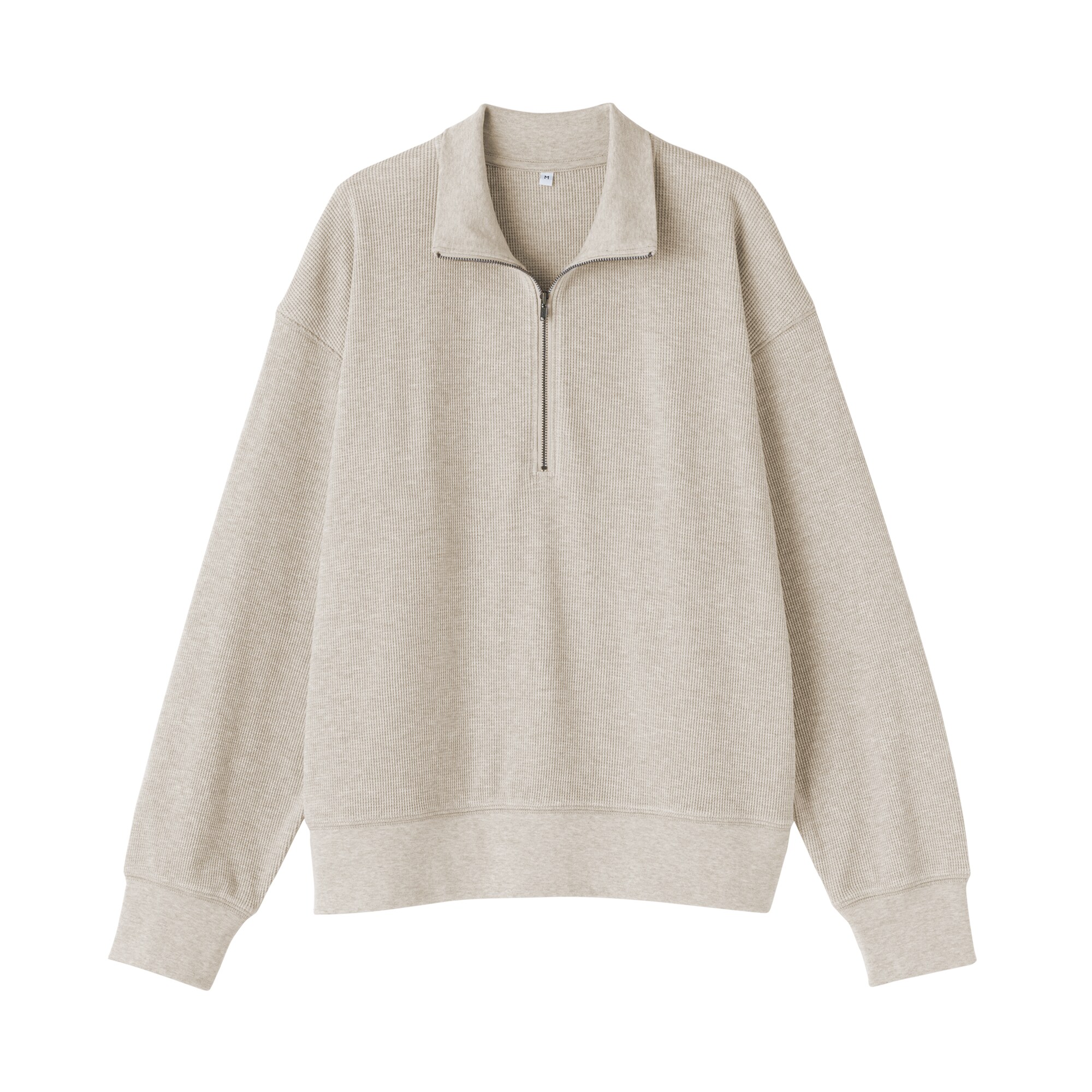 婦人　ワッフル編みハーフジッププルオーバー