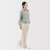 婦人　ワッフル編みハーフジッププルオーバー